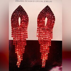 Thanks giving super cuter maroon red onmbre rhinestone crystal earrings